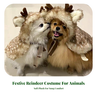 Pet Reindeer Cape, Warm Hat, Adjustable, Holiday Wear