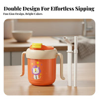 Double-Layer Insulation Stainless Steel Toddler Cup with Handles Safe Insulated Straw Sippy Cup Leak Proof for Mealtime, Travel, Daycare