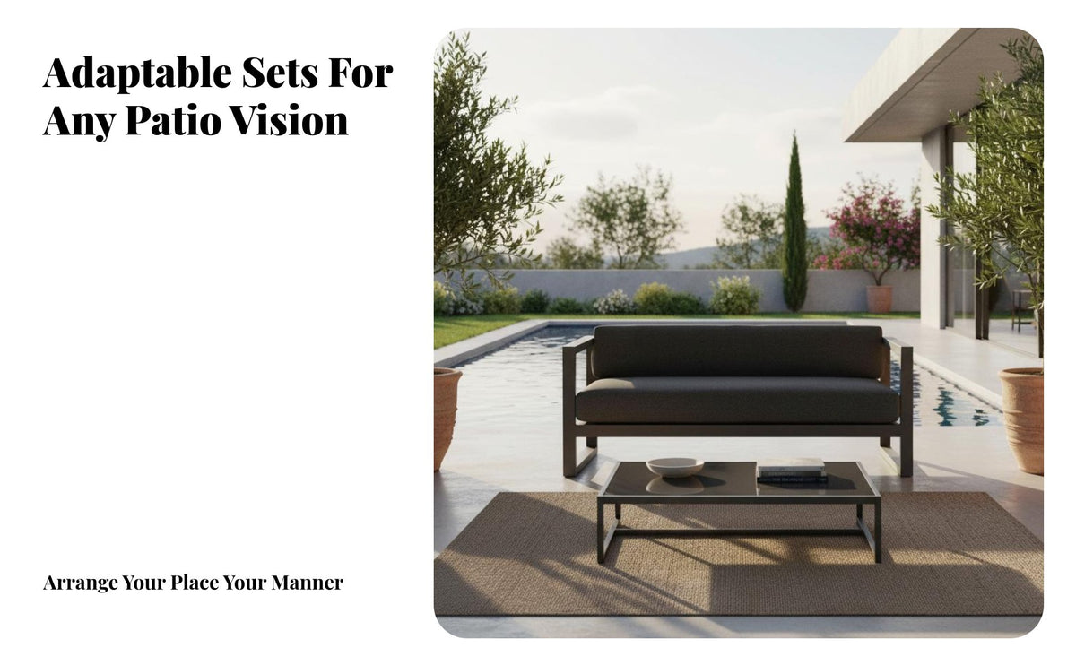 Minimalist Design Box-Frame Sofa Weather-Resistant Outdoor Furniture Modern Design Patio Set Long-Lasting Construction for Hotel Owners, Homeowners, Entertainers, Garden, Terrace, Balcony, Backyard