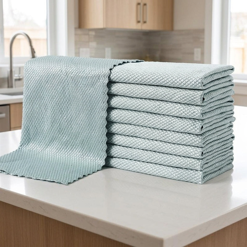 5 Pack Fish-Scale Microfibre Cloth, 30x40cm Glass Cloth for Panes and Mirrors, Reusable Polishing Rag for Kitchen and Glass