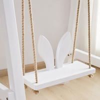 Small Wooden A-Frame Garden Swing for Children, White Wood Hanging Chair with Basket Seat, Modern Design for Patio