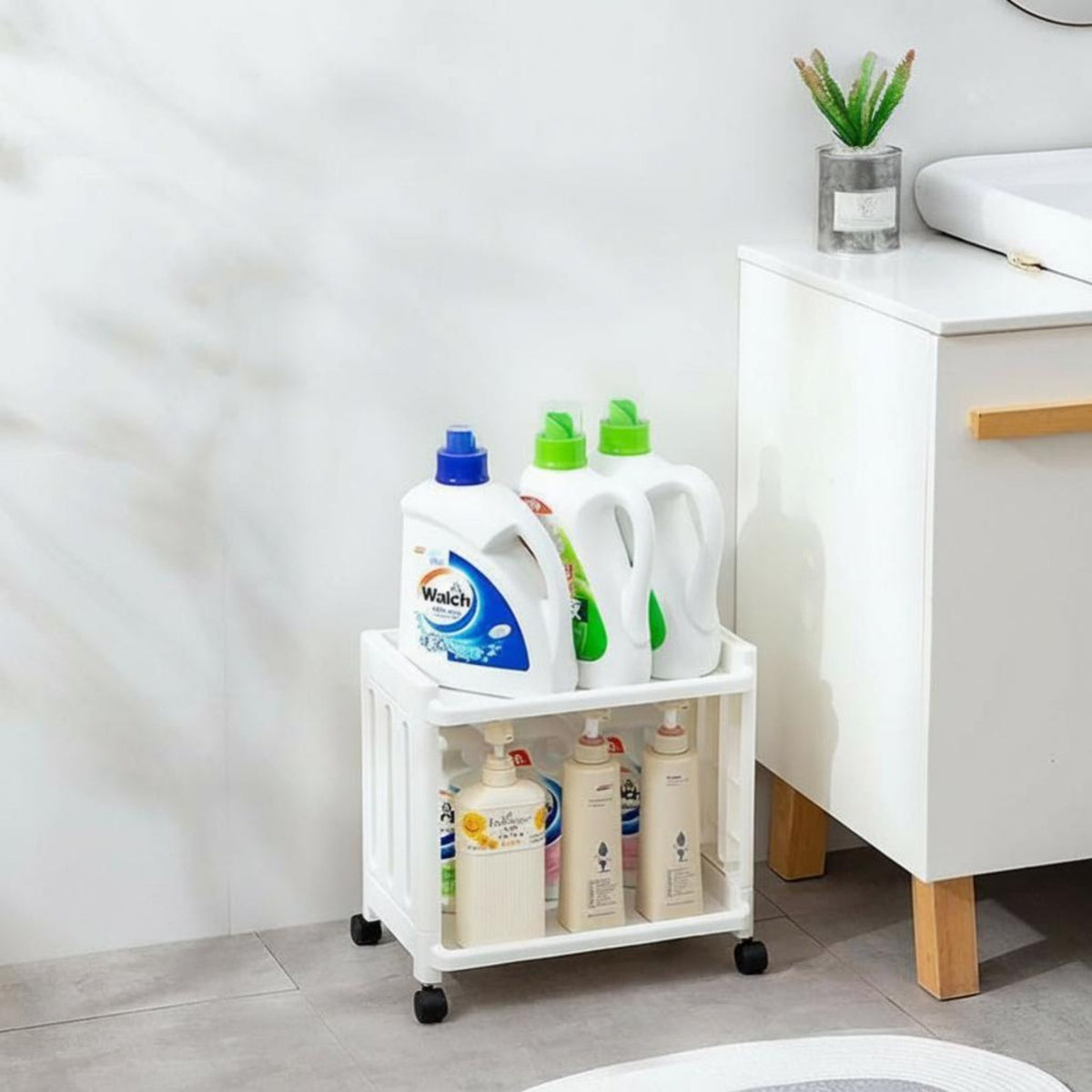 Space-Saving Slim Rolling trolley Multi-Functional Slim Rolling Storage trolley Easy Assembly Tiered Shelf Adjustable Tiers for Home Organizers, Apartment Dwellers, Balcony, Bathroom, Laundry Room, Narrow areas