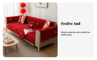 Festive Design Red Ruffled Sofa Slipcover Non-Slip Couch Protector Double Happiness Embroidery Furniture Cover Year-Round Use for Newlyweds, Homeowners, Pet Owners, Wedding Celebration, Living Room