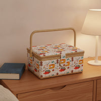 Sewing Basket with Space-Saving Tray Sewing Basket with Compartments Hinged Craft Organizer for Crafters