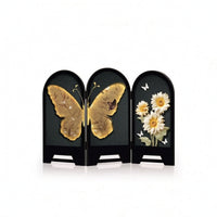 Freestanding Tabletop Screen with Arched Tops Textured Decorative Screen with Floral Relief for Console Table