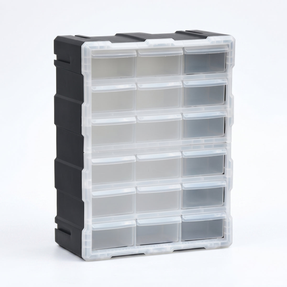 Removable Divider Clear Plastic Drawer Organizer Pull-out Drawers 18-Drawer Cabinet Black Frame Small Parts Organizer Compact