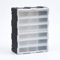 Removable Divider Clear Plastic Drawer Organizer Pull-out Drawers 18-Drawer Cabinet Black Frame Small Parts Organizer Compact