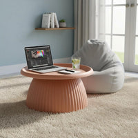 Round Tray Top Table Nordic Style Fluted Base End Table Lightweight Home Furniture for Living Room, Bedroom, Small Areas