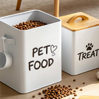 2 Pieces Large Capacity Feline Food Storage Tin with Bamboo Lid Airtight Seal Metal Pet Food Bin Farmhouse Design Pet Treat Jar Decorative for Kitchen