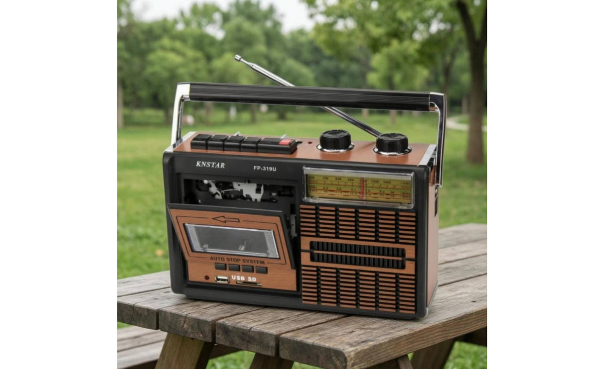 Portable Cassette Recorder Woodgrain Finish Cassette Radio Boombox Retro Radio Recorder Stereo Headphone Port