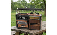 Portable Cassette Recorder Woodgrain Finish Cassette Radio Boombox Retro Radio Recorder Stereo Headphone Port