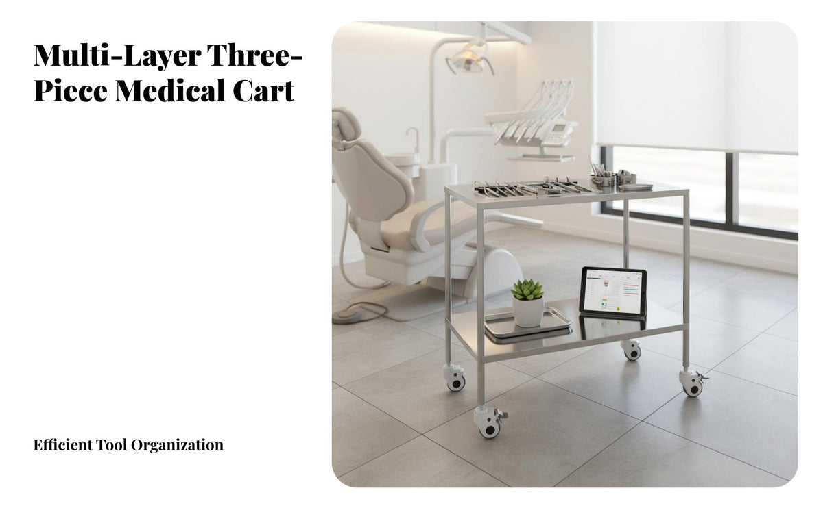 3 Pieces Locking Casters Stainless Steel Medical Trolley Utility Cart Lockable Wheels Rolling Instrument Stand Easy to Clean for Beauticians Artists, Operating Rooms, Hospital, Clinics