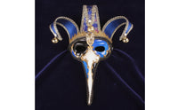 Carnivalesque Fool Face Covering Glittered Mask with Bells Elongated for Theater