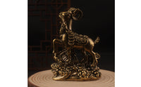 Wealth Sheep Ornament Feng Shui Decor Brass Caprine Figurine Good Wealth Amulet Astrological Male Sheep Statue for Study Room, Office