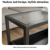 Modern Aesthetic Fluted Glass Surface End Table Space-Saving Design Tiered Accent Table Multi-Layer Storage Household Furniture Stable Frame for Apartment Dwellers, Homeowners, Students, Living Room, Bedroom, Small Areas, Sofa Side