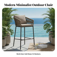 With supportrest Woven Highspine Stool Breathable Weave Highspine Bar Chair Minimalist Design Outdoor Furnishing UV Resistant for Homeowners, Business Owners, Entertainers, Cafe, supportyard, Garden, Balcony