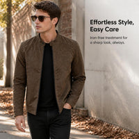 Men's Suede Leather Jacket Stand Collar Casual Slim Fit Motorcycle Coat