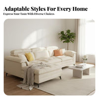 Chaise Sectional with Adjustable Headrests French Cream and design Living Room Furniture Small Space accommodating right-angled Couch for Homeowners, Lounge Area