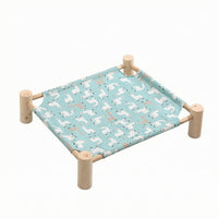 Wood Frame Raised Pet Cot Bed Patterned Print Elevated Pet Lounge Bed Bound Edges Hammock Style for Lounging, Resting