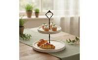 Rustic Two-Tier Dessert Stand Distressed Wooden Dessert Stand with Handle Compact Two-Tier Decorative Tray Sturdy for Hosts
