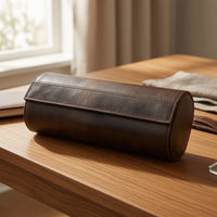 Leather Watch Roll with Hinged Lid Portable Watch Storage Case Padded Organizer Compact for Collectors