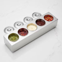 Condiment Organizer with Lid Food-Grade Condiment Organizer with Lids Rust-Resistant Five Compartment Seasoning Box for Caterers, Restaurant Kitchens