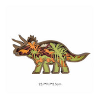 Hand Carved 3D Wooden Dinosaur Carving Multi-Layer Design Layered Wood Dinosaur Rustic Design Creature Figurine Creative Gift for Children, Office, Bedroom, Living Room