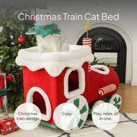 Christmas Train Cat Tree Condo with Scratching Post and Toy