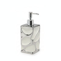 Ceramic Soap Dispenser Square Countertop Dispenser with Silver Toned Pump Glossy for Washroom