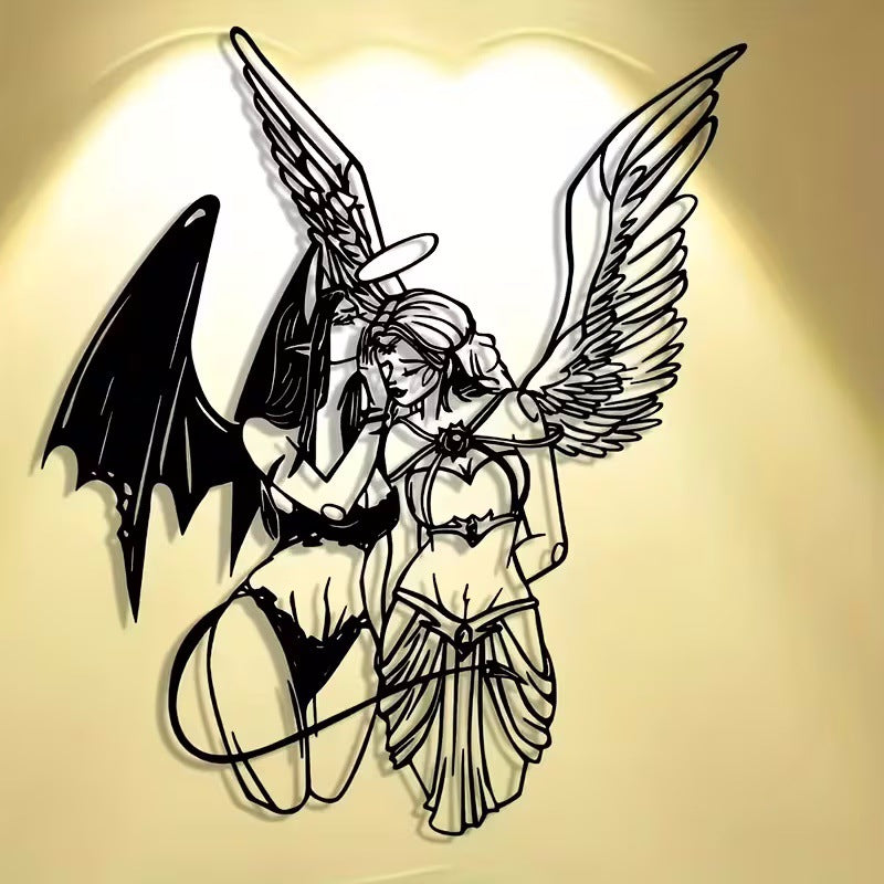TUME Metal Angel and Demon Abstract Wall Art Sign for Halloween Christmas Decoration