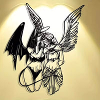 TUME Metal Angel and Demon Abstract Wall Art Sign for Halloween Christmas Decoration