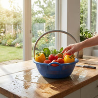 Arched Handle Perforated Harvest Basket Blue Fruit Picking Basket Lightweight Harvesting Tool Reinforced Rim