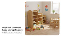 Wooden Multi-Compartment Shelf Natural Wood Finish Playroom Organization Center Child-Safe Design child-appropriate Height