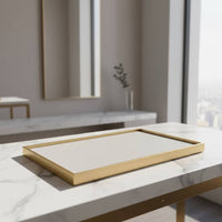 Jewelry Tray with Mirror Frame PU Leather Jewelry Tray Low-Profile Organizer for Dressing Table
