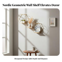 Nordic Design Iron Art Wall Hanging No-Drill Installation Geometric Metal Wall Rack Decorative Geometric Hanging Shelf Easy to Hang for Living Room, Bedroom, Entryway