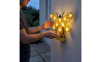 Metal Bee-Shaped Outdoor Wall Light Decorative Iron-Style Frame Solar Bee Wall Light Yellow Yard Decor No Wire Needed for Garden, Courtyard, Exterior Walls