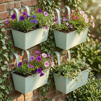 4 Pieces Railing Planter Box Curved Hooks Fence Hanging Planter Rectangular Garden Container