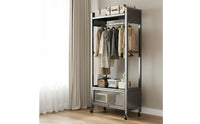 Easy Assembly Freestanding Closet Organizer Sturdy Frame Rolling Garment Rack with Shelves Large Capacity Portable Wardrobe on Wheels for Dorm Room, Entryway