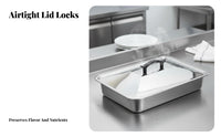Visible Glass Window Rectangular Pan Lid Easy to Clean Stainless Steel Tray Cover Rust-Resistant for Caterers, Buffets, Cafeterias, Banquets