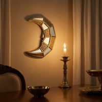 Antique Gold Crescent Wall Hanging Mirrored Mirror with Resin Frame Geometric Decorative Wall Mirror Compact for Entryway