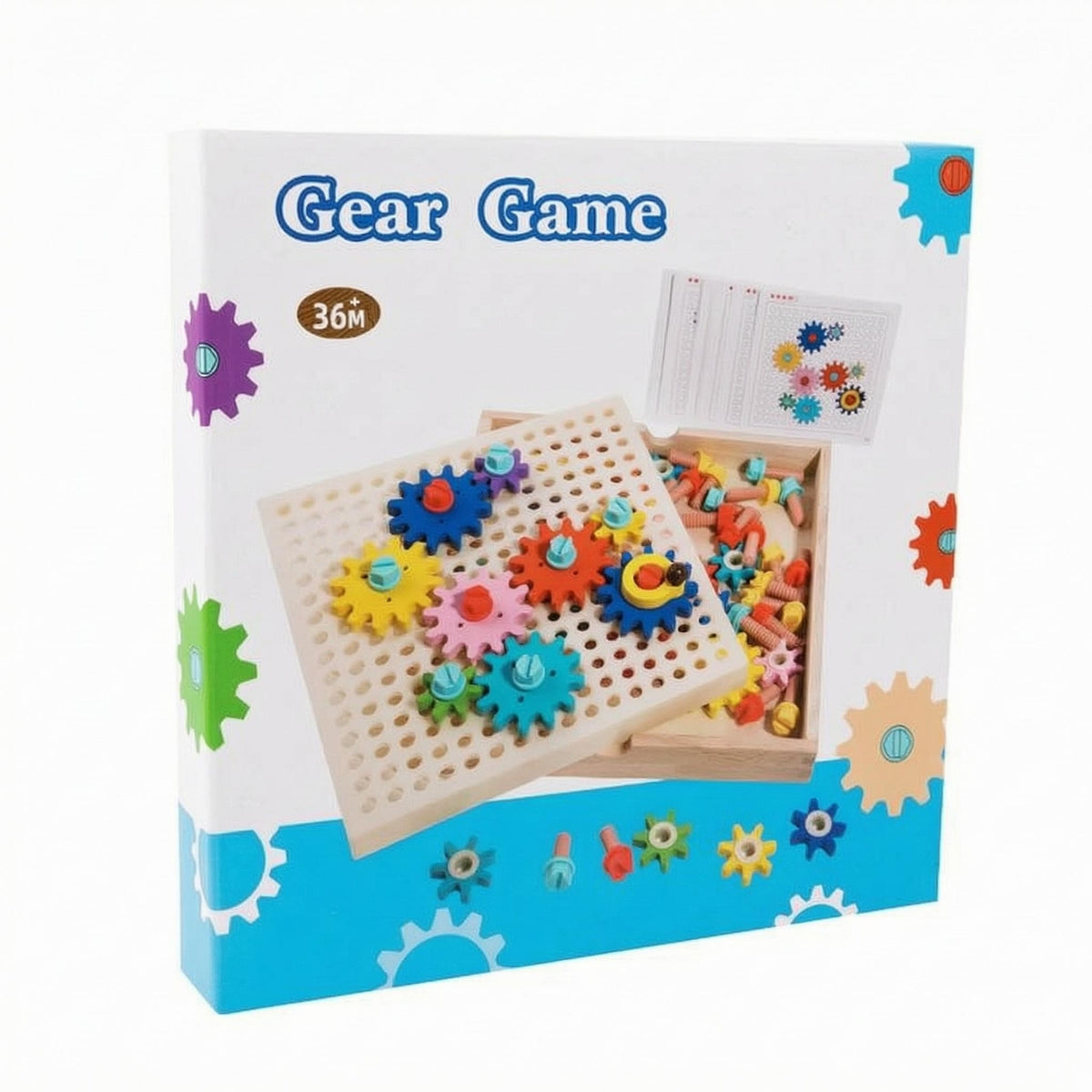 Wooden Gear Puzzle Threaded Pegs Gear Assembly Toy Peg Board Puzzle Fine Motor Skills Problem Solving for Preschoolers