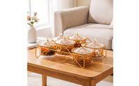 Countertop Snack Organizer with Jars Lidded Candy Organizer with Stand 6-Compartment Serving Station with Bowls Decorative for Hosts, Families, Kitchen Counter, Party, Living Room
