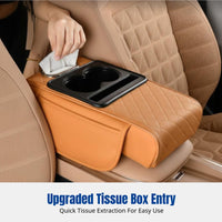 Car Armrest Pad, Universal Multifunctional Leather Pad with Beverage Holder, Storage, Heightening Pad, Tissue Box
