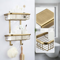 2-Tier Shelf with Hooks Vintage Wire Wall Basket Washroom Shelf with Hooks for Utility Room