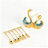 Gold-Tone Swan Utensil Holder Ornate Swan Holder with Cup Insert Jeweled for Hosts