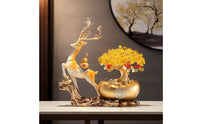 Deer Statue with Wealth Tree Desktop Table Centerpiece Glossy for Housewarming