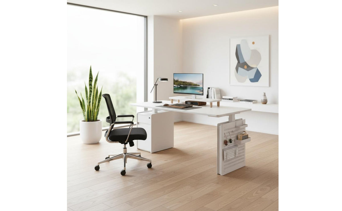 Twin Engine System Solid Wood Sit Stand Desk Quiet Operation Electric Standing Desk Spacious Desktop Height Adjustable Workstation Rounded Corners for Study Room