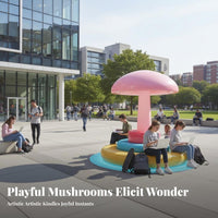 Fungi-inspiredShaped Bench Playful Design Landscape Sculpture Weather-Resistant Themed Seating for Children, Families, Green Space, Schoolyard