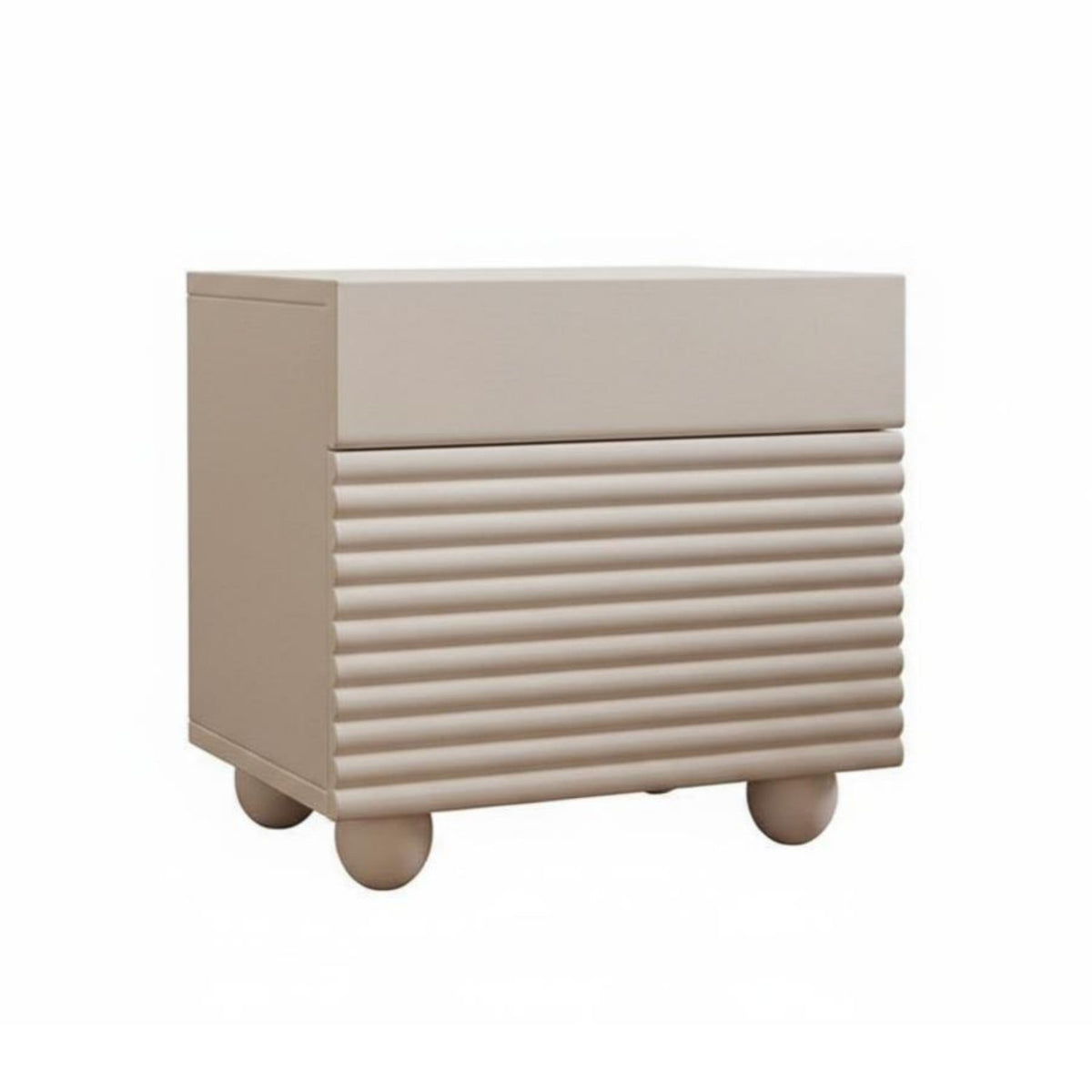 2 Drawers Fluted Drawer Nightstand Modern Design Ribbed Front End Table Spacious Storage Bedside Cabinet Curved Profile for Homeowners, Apartment Dwellers, Families, Guest Room, Small Areas, Hallway, Office