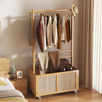 Mobile Wardrobe with Rattan Bin Large Capacity Rolling Clothes Rack with Storage Nordic Style Freestanding Closet Organizer on Wheels for Dorm Room